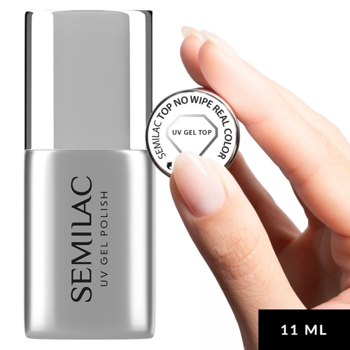 Semilac Top No Wipe Real Color, top hybrydowy 7 ml, top bez przemywania, top neutralny dla kolorów, wytrzymały połysk, wegański top hybrydowy, NaszePaznokcie.pl