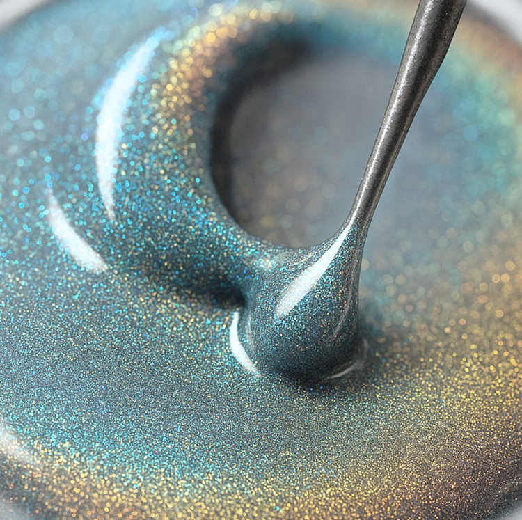 Chrome Gel Holo, paint żel do zdobień, metaliczny żel holograficzny, Mistero Milano żel zdobienia, efekt holo paznokcie, żel do french paznokci, NaszePaznokcie.pl, chrome, lustro, efekt lustra, efekt benzyny, tęczowy, Chrome 2349