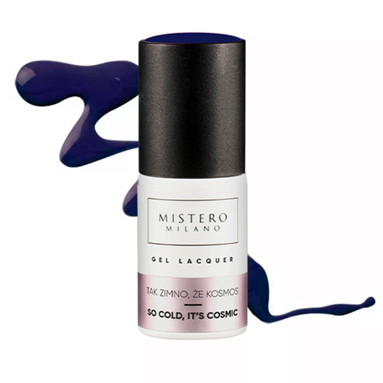 Mistero Milano Tak zimno że kosmos, lakier hybrydowy granatowy, lakier hybrydowy z drobinkami, lakier hybrydowy bez HEMA, Winter Stardust 7 ml, lakier hybrydowy 7 ml, efekt brokatowy, lakier hybrydowy do salonu, NaszePaznokcie.pl