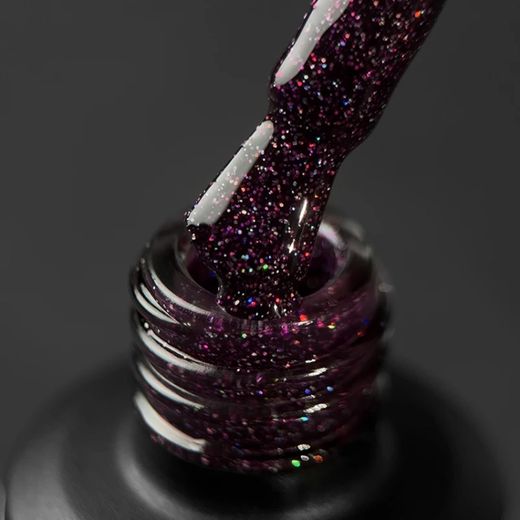 Elarto Lacogel 944, lakier hybrydowy burgund-fiolet, lakier hybrydowy z holograficznym brokatem, lakier hybrydowy 7 ml, Frost Class kolekcja, manicure hybrydowy błysk, NaszePaznokcie.pl