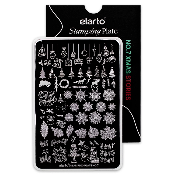 Elarto Stamping Plate No7 Xmas Stories, blaszka do stempli świąteczna, zdobienia paznokci śnieżynki choinki, akcesoria manicure stamping, NaszePaznokcie.pl