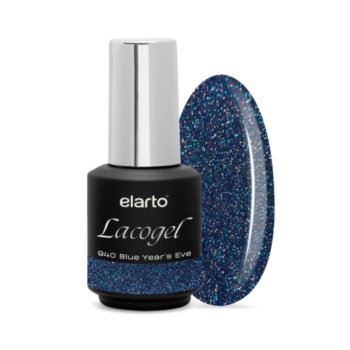Elarto Lacogel 940 Blue Year’s Eve, lakier hybrydowy granatowy, lakier hybrydowy z drobinkami, lakier hybrydowy 7 ml, manicure sylwestrowy, lakier hybrydowy kolekcja Frost Class, NaszePaznokcie.pl