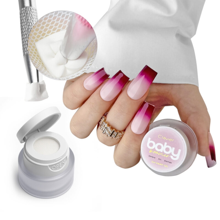 Clavier Baby Boomer żel 3w1, żel Ombre Clavier, żel do zdobień i stempli, Clavier Nailsology, żel stylizacja paznokci, NaszePaznokcie.pl