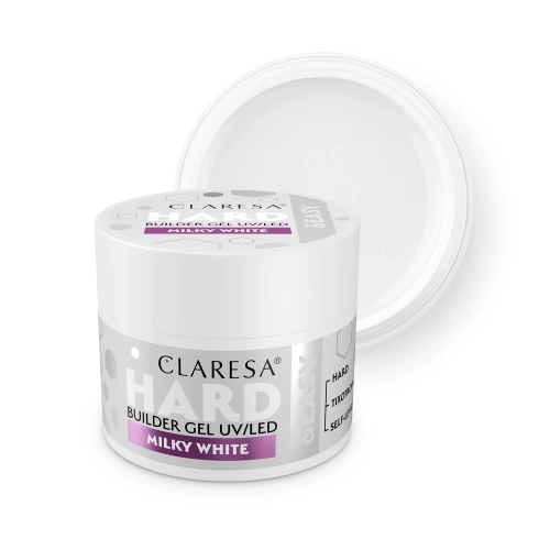 Claresa Hard&Easy Milky White, builder gel Milky White 45g, żel budujący mleczna biel, twardy builder gel do paznokci, żel do przedłużania paznokci, french manicure żel, baby boomer builder gel
