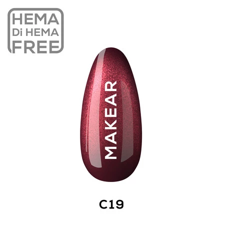 Makear C19, lakier hybrydowy C19, lakier hybrydowy Cat Eye, czerwony lakier hybrydowy Makear, hybryda Cat Eye 8 ml, trwały manicure hybrydowy, lakier hybrydowy HEMA free