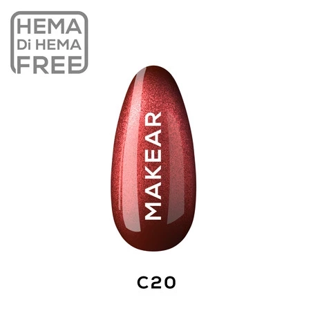 Makear C20, lakier hybrydowy C20, lakier hybrydowy Cat Eye, czerwony lakier hybrydowy, hybryda 8 ml, trwały manicure hybrydowy, lakier hybrydowy HEMA‑free, Makear lakier hybrydowy Cat Eye