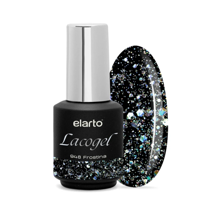 Lacogel 948 Frostina, lakier hybrydowy srebrny, lakiery hybrydowe, manicure hybrydowy, holo lakier, princess glow