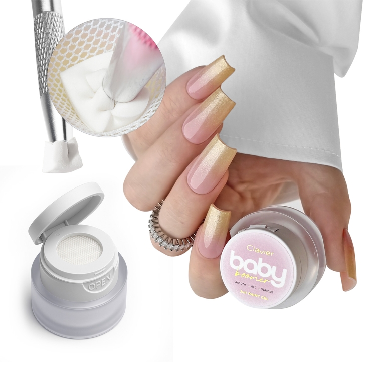 żel 3w1 do ombre, Clavier Baby Boomer 3w1, żel do ombre paznokci, żel do zdobień paznokci, żel do stampingu paznokci, paint gel 3w1, manicure ombre Clavier