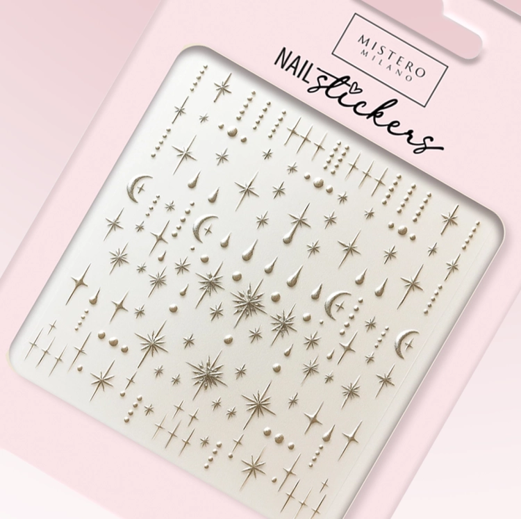 naklejki do paznokci Winter Stars Silver, Mistero Milano naklejki, naklejki paznokci świąteczne, naklejki gwiazdki na paznokcie, nail stickers zimowe, dekoracje paznokci srebrne