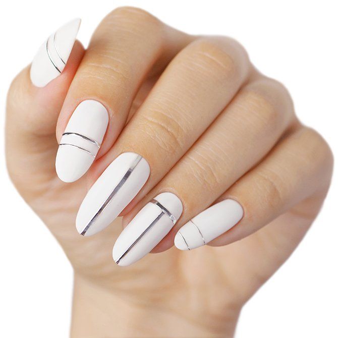 5104, naklejki do paznokci Elastic Stripe Silver, naklejki paznokci srebrne paski, geometryczne naklejki paznokci, nail stickers paski, Mistero Milano naklejki do manicure, dekoracje paznokci srebrne