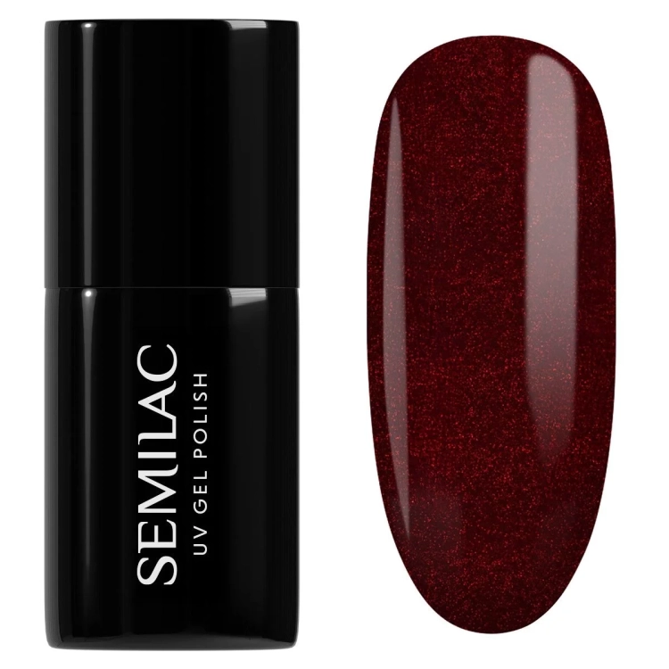 Semilac 318 Burgundy Red Glitter, bordowy lakier hybrydowy z brokatem, lakier hybrydowy Semilac 7 ml, manicure karnawałowy lakier, glitter hybrydowy, lakier hybrydowy czerwony brokatowy