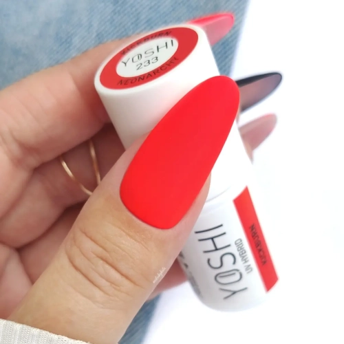lakier hybrydowy Yoshi Kickburn 233, lakier hybrydowy czerwono-różowy neon Yoshi, lakier hybrydowy Neonarchy 233, profesjonalny lakier hybrydowy 6 ml, intensywny lakier hybrydowy Yoshi