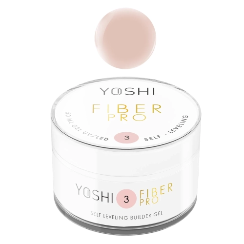 Yoshi Fiber PRO Gel No3 50ml, żel samopoziomujący budujący paznokcie, żel budujący z mikrowłóknami Fiberglass, żel UV LED do przedłużania paznokci, neutralny żel budujący Yoshi