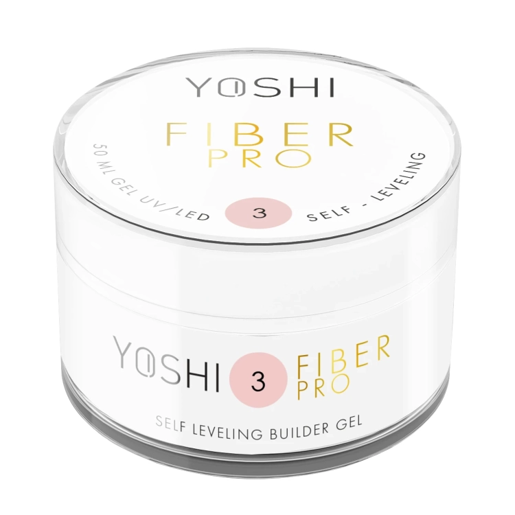 Yoshi Fiber PRO Gel No3 50ml, żel samopoziomujący budujący paznokcie, żel budujący z mikrowłóknami Fiberglass, żel UV LED do przedłużania paznokci, neutralny żel budujący Yoshi