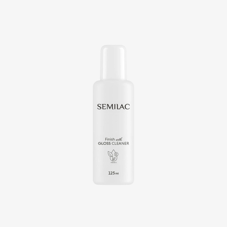 Semilac Finish with Gloss Cleaner 125 ml, cleaner Semilac z witaminą E, nabłyszczacz do paznokci Semilac, cleaner do usuwania warstwy dyspersyjnej, profesjonalny cleaner do hybryd i żeli, Semilac cleaner 2w1 do stylizacji