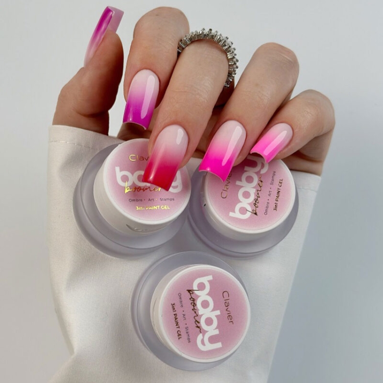 żel Baby Boomer 3w1 Clavier do ombre, intensywnie napigmentowany żel do zdobień i stampingu, profesjonalny żel do paznokci dla stylistek, żel 3w1 paint gel do baby boomer, żel do cieniowania ombre salonowy