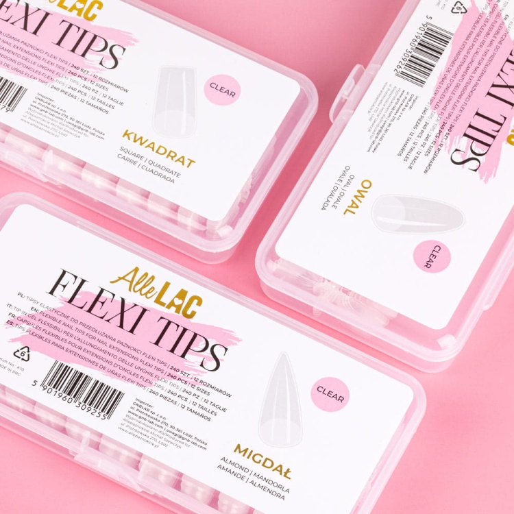 Flexi Tips Molly Nails oval 240 szt, tipsy do szybkiego przedłużania paznokci, owalne tipsy MollyLac, elastyczne tipsy tipsy do paznokci, tipsy z matową kieszonką 240 szt