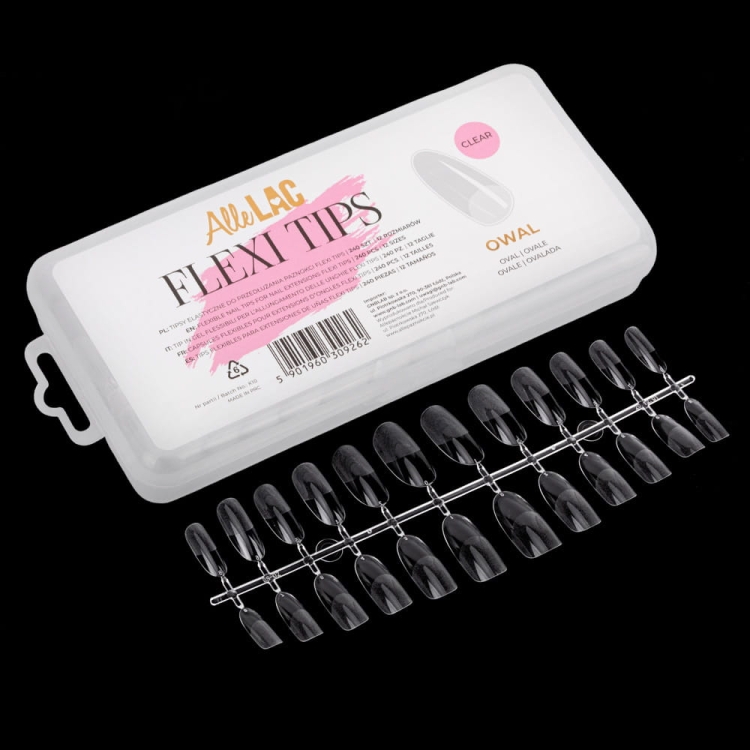 Flexi Tips Molly Nails oval 240 szt, tipsy do szybkiego przedłużania paznokci, owalne tipsy MollyLac, elastyczne tipsy tipsy do paznokci, tipsy z matową kieszonką 240 szt