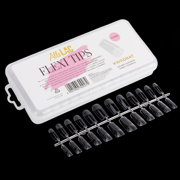 Flexi Tips Molly Nails kwadrat 240 szt, tipsy do szybkiego przedłużania paznokci, tipsy MollyLac kwadrat, elastyczne tipsy do paznokci, ekspresowe tipsy do manicure