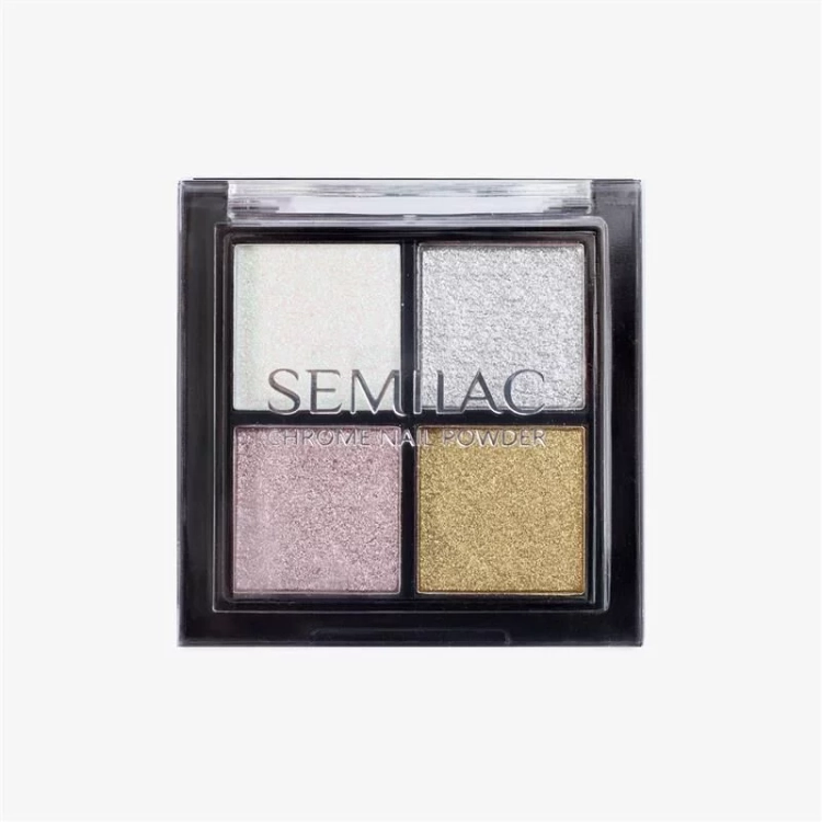 Semilac Chrome Nails Set, pyłki chromowane Semilac, metaliczny manicure, Top No Wipe Semilac, zestaw Semilac do manicure, chrome powder palette