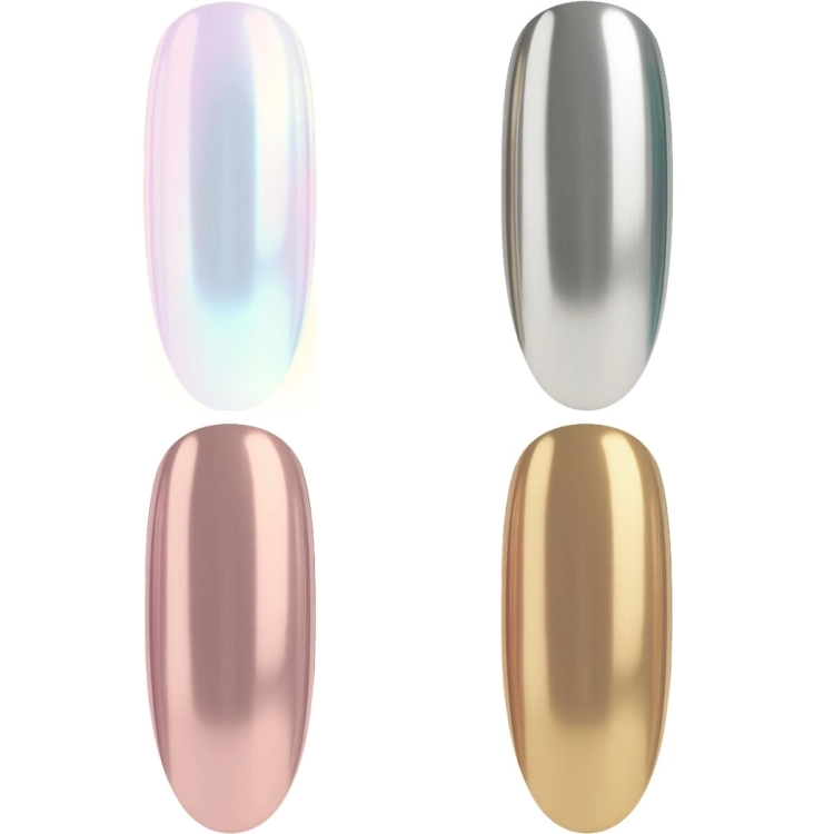 Semilac Chrome Nails Set, pyłki chromowane Semilac, metaliczny manicure, Top No Wipe Semilac, zestaw Semilac do manicure, chrome powder palette