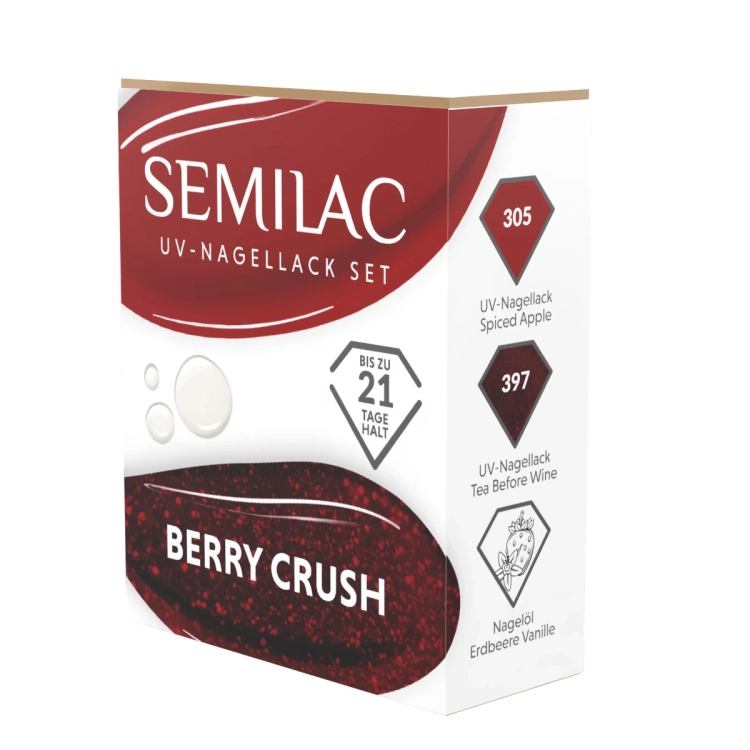 zestaw Semilac Berry Crush, zestaw lakierów hybrydowych Semilac, czerwone lakiery hybrydowe Semilac, oliwka do paznokci Semilac zestaw