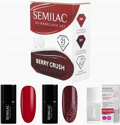 zestaw Semilac Berry Crush, zestaw lakierów hybrydowych Semilac, czerwone lakiery hybrydowe Semilac, oliwka do paznokci Semilac zestaw