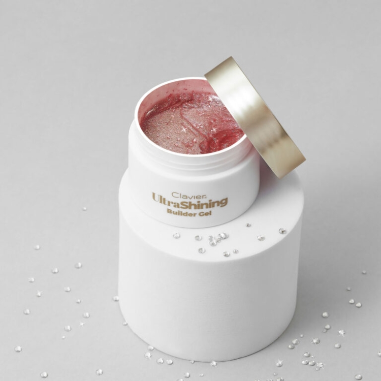 Ultra‑lśniący żel budujący Clavier UltraShining Builder Gel Glitter & Flakes 04 Call Me Queen 30 g, żel budujący z efektem blasku, żel do przedłużania paznokci, builder gel z brokatem, profesjonalny żel do paznokci