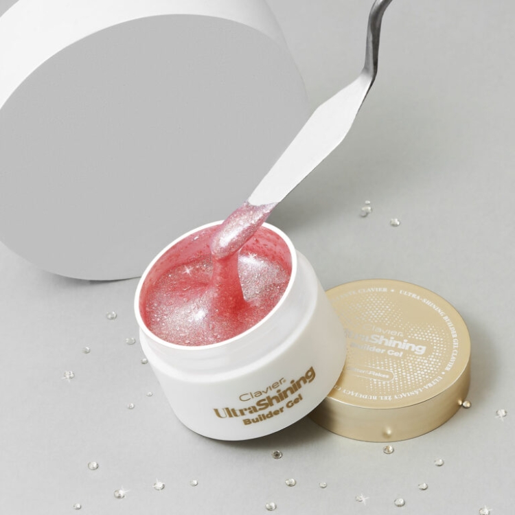 Ultra‑lśniący żel budujący Clavier UltraShining Builder Gel Glitter & Flakes 04 Call Me Queen 30 g, żel budujący z efektem blasku, żel do przedłużania paznokci, builder gel z brokatem, profesjonalny żel do paznokci