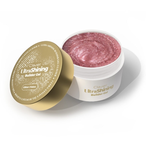 Ultra‑lśniący żel budujący Clavier UltraShining Builder Gel Glitter & Flakes 04 Call Me Queen 30 g, żel budujący z efektem blasku, żel do przedłużania paznokci, builder gel z brokatem, profesjonalny żel do paznokci