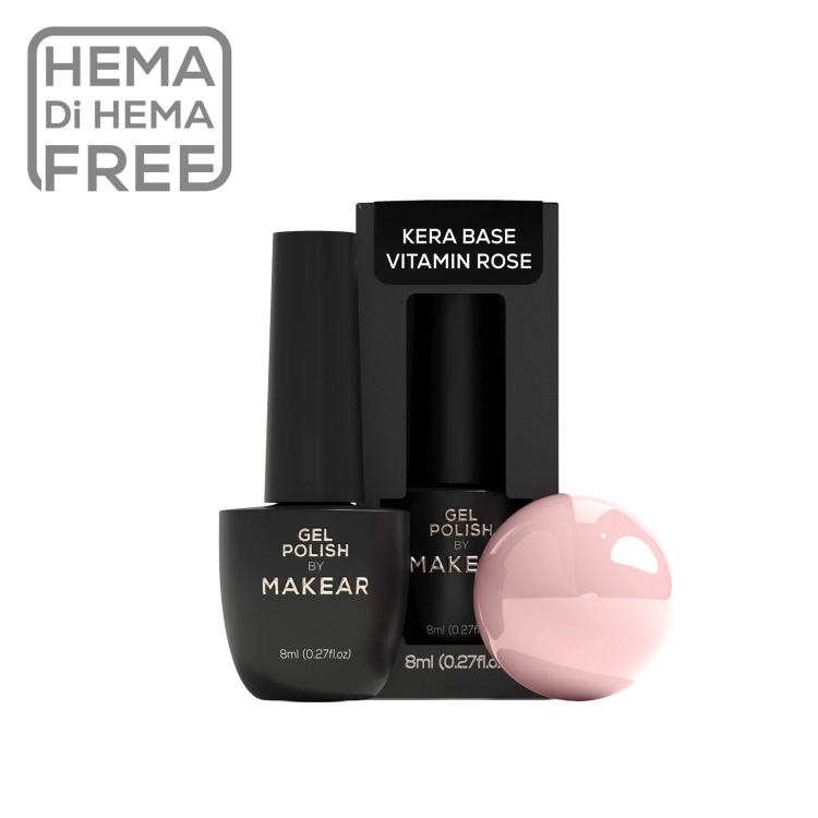 Makear Kera Base Vitamin Rose, baza hybrydowa witaminowa rose, kolorowa baza keratynowa 8 ml, manicure hybrydowy baza 2w1