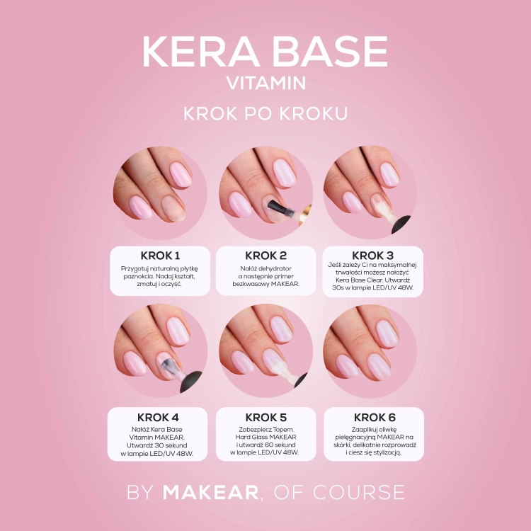 Makear Kera Base Vitamin Rose, baza hybrydowa witaminowa rose, kolorowa baza keratynowa 8 ml, manicure hybrydowy baza 2w1