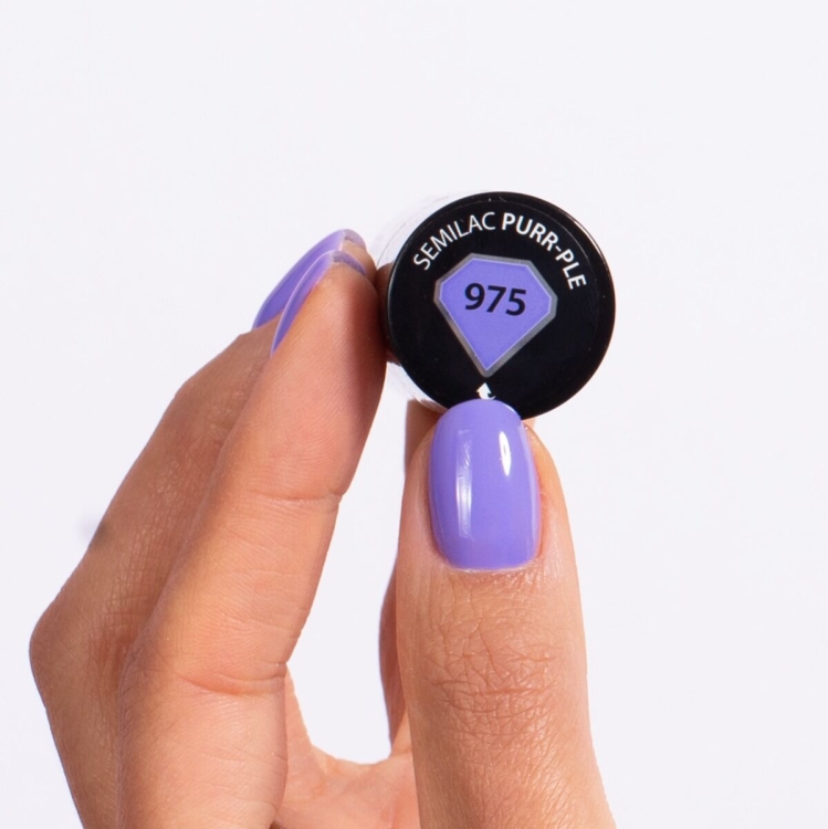 Semilac Purr-Ple 975 lakier hybrydowy, intensywny fiolet Semilac, lakier hybrydowy 7 ml, profesjonalny lakier hybrydowy, kolorowa hybryda dla stylistek