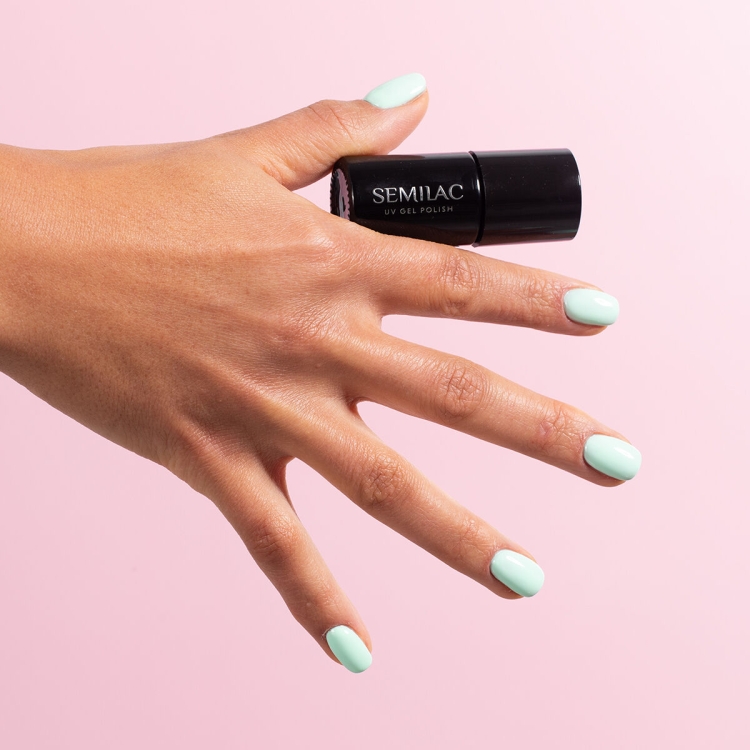 Semilac Mint to Be 972 lakier hybrydowy, lakier hybrydowy miętowy pastelowy, lakier hybrydowy Semilac 7ml, profesjonalny manicure hybrydowy, pastelowy miętowy lakier