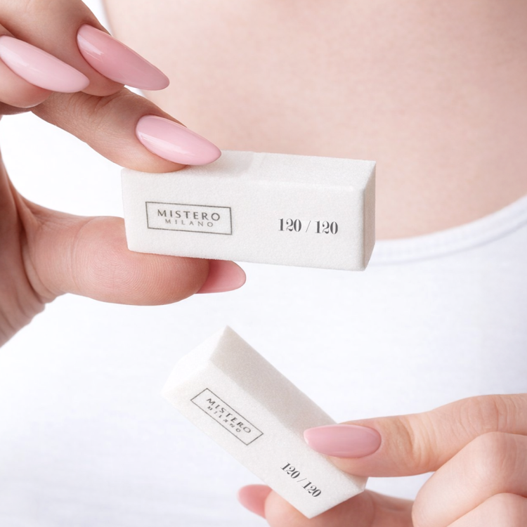 blok polerski 120/120 Mistero Milano, blok do matowienia paznokci, blok polerski do manicure hybrydowego, polerka do stylizacji żelowej, blok do paznokci do stylizacji akrylowej i akrylożelowej