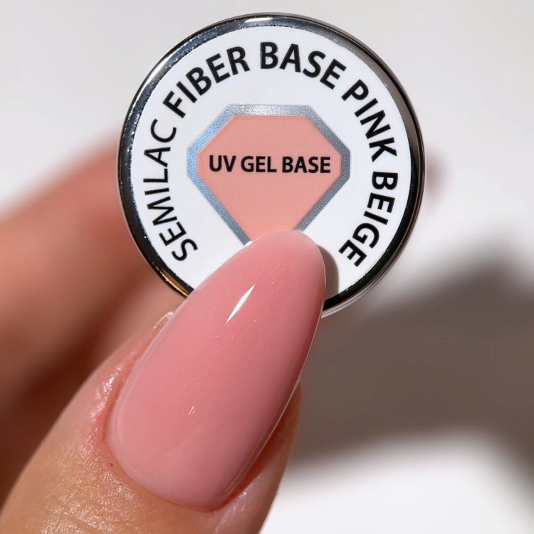 Semilac Fiber Base Pink Beige, baza hybrydowa z włóknami, baza Semilac 7 ml, baza wzmacniająca paznokcie, Semilac baza hybrydowa