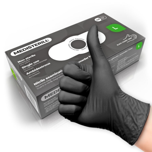 rękawiczki nitrylowe bezpudrowe Clavier Medisteril, rękawiczki do manicure salon kosmetyczny, rękawiczki ochronne do stylizacji paznokci, profesjonalne rękawiczki nitrylowe
