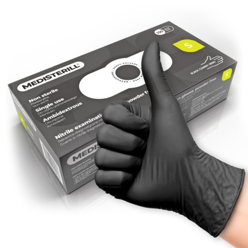 rękawiczki nitrylowe bezpudrowe Clavier Medisteril, rękawiczki do manicure salon kosmetyczny, rękawiczki ochronne do stylizacji paznokci, profesjonalne rękawiczki nitrylowe