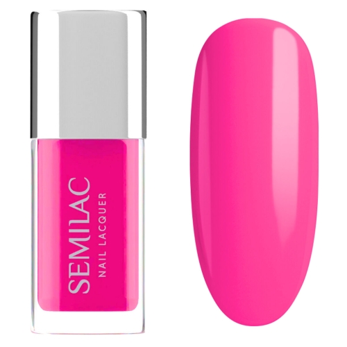 Semilac Neon Pink 119, lakier klasyczny różowy, neonowy róż paznokcie, lakier do paznokci Semilac 9 ml, intensywny róż manicure