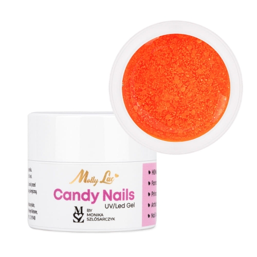 żel candy MollyLac Light Candy Orange, Candy Nails MollyLac, transparentny żel do zdobień, żel efekt candy paznokcie, żel pomarańczowy do zdobień