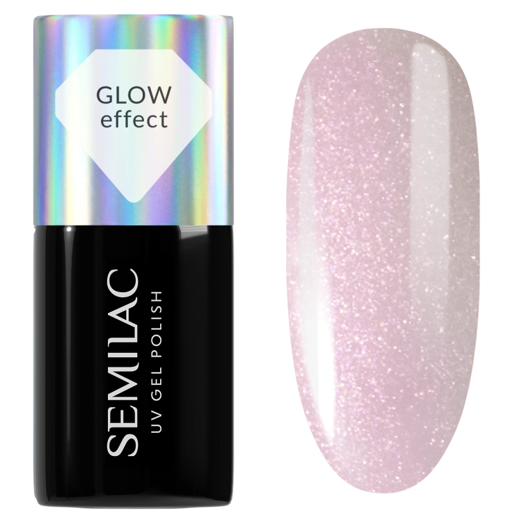 Semilac 987 Cream Pink Glow, mleczny róż hybryda glow, półtransparentny lakier hybrydowy Semilac, glow nails lakier, efekt opalizacji paznokcie