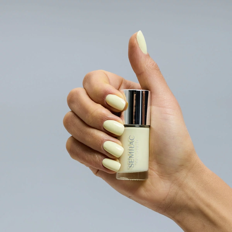 Semilac Butter Yellow 9 ml, pastelowy żółty lakier Semilac, lakier klasyczny bez lampy, szybkoschnący lakier do paznokci, profesjonalny manicure klasyczny Semilac