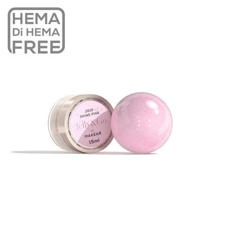 Makear Jelly&Go Shine Pink JG10, żel galaretka Makear 15 ml, żel budujący z drobinkami, żel do przedłużania paznokci pink shine, żel do paznokci z efektem brokatu Makear