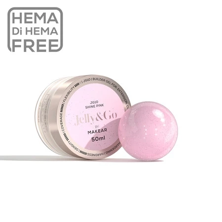 Makear Jelly&Go Shine Pink JG10, żel galaretka Makear 50 ml, żel budujący z drobinkami, żel do przedłużania paznokci pink shine, żel do paznokci z efektem brokatu Makear