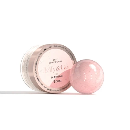 Makear Jelly&Go Shine Peach JG11, żel galaretka peach Makear, żel budujący z drobinkami, żel do przedłużania paznokci peach shine, profesjonalny żel do paznokci Makear
