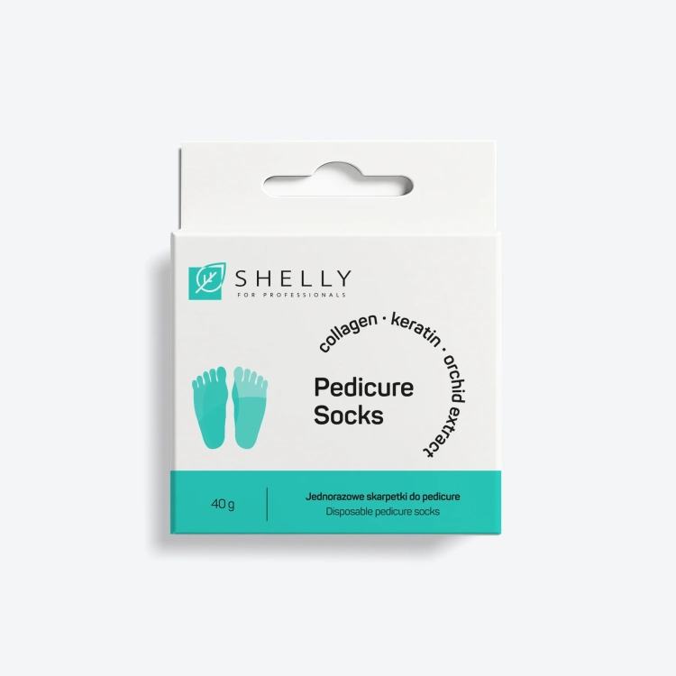 skarpetki do pedicure shelly, pedicure bez moczenia, profesjonalny pedicure spa, skarpetki z keratyną i kolagenem, pielęgnacja stóp salon beauty, jednorazowe skarpetki do pedicure