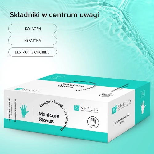 rękawiczki do manicure shelly 25 szt, manicure bez moczenia, profesjonalny manicure spa, rękawiczki z keratyną i kolagenem, manicure bez wody, pielęgnacja dłoni salon beauty