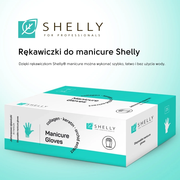 rękawiczki do manicure shelly 25 szt, manicure bez moczenia, profesjonalny manicure spa, rękawiczki z keratyną i kolagenem, manicure bez wody, pielęgnacja dłoni salon beauty