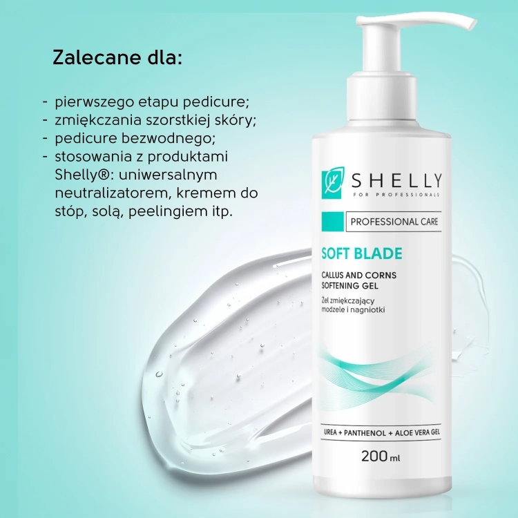 keratolityk, żel keratolityczny shelly, remover do modzeli, preparat do pedicure frezarkowego, usuwanie nagniotków, soft blade shelly 200 ml, profesjonalny keratolityk do stóp