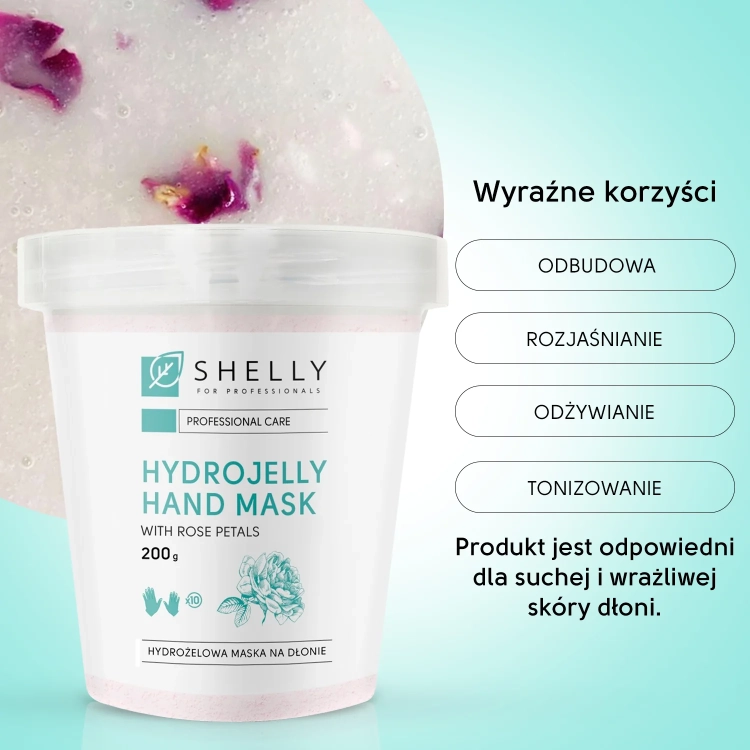 maska do dłoni shelly, hydrożelowa maska róża, regeneracja dłoni spa, maska do dłoni z płatkami róży, pielęgnacja suchej skóry dłoni, manicure spa shelly